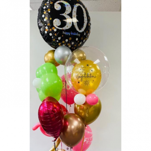 Balloon Bouquet # 2, 30th-Balloon-Bouquet-With-Double-Bubble-Foil-Latex-Balloons