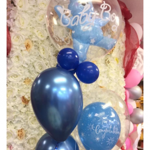Balloon Bouquet # 3, Blue Baby Shower Double Bubble Balloon