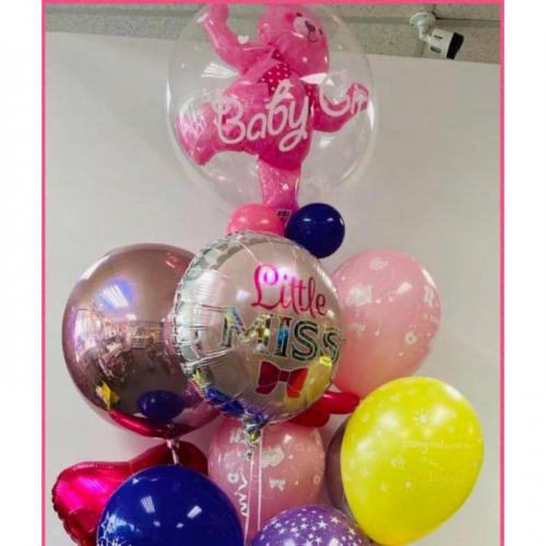 Balloon Bouquet # 4, Baby-Shower-Pink-Bubble-Balloon-With-Foil-Latex-Balloons