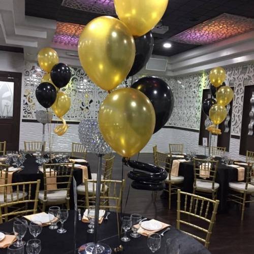 Balloon Bouquet # 61, Gold-and-Black-Balloon-Bouquet