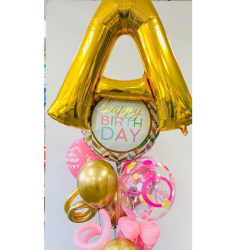 Balloon Bouquet # 6, Letter-Balloon-With-Mix-of-Bubble-Chrome-Supershape-Balloon