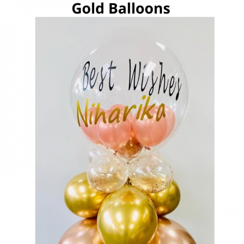 Balloon Bouquet # 13, Personalized-Filled-Balloons-with-Small-Confetti-gold-Rose-gold-balloons