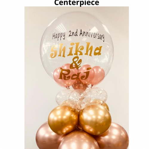 Balloon Bouquet # 8, Personalized-Filled-Bubble-Balloon-With-Rose-Gold-Gold-Balloons-Table-Centerpiece