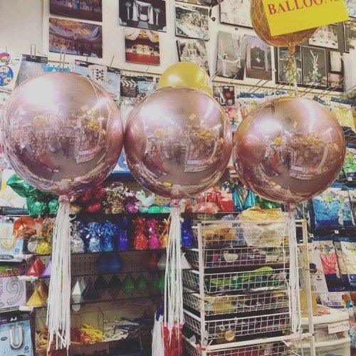 Balloon Bouquet # 81, Rose-Gold-Orbz-with-Tassels