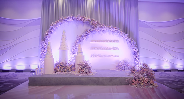 purple themed party decor