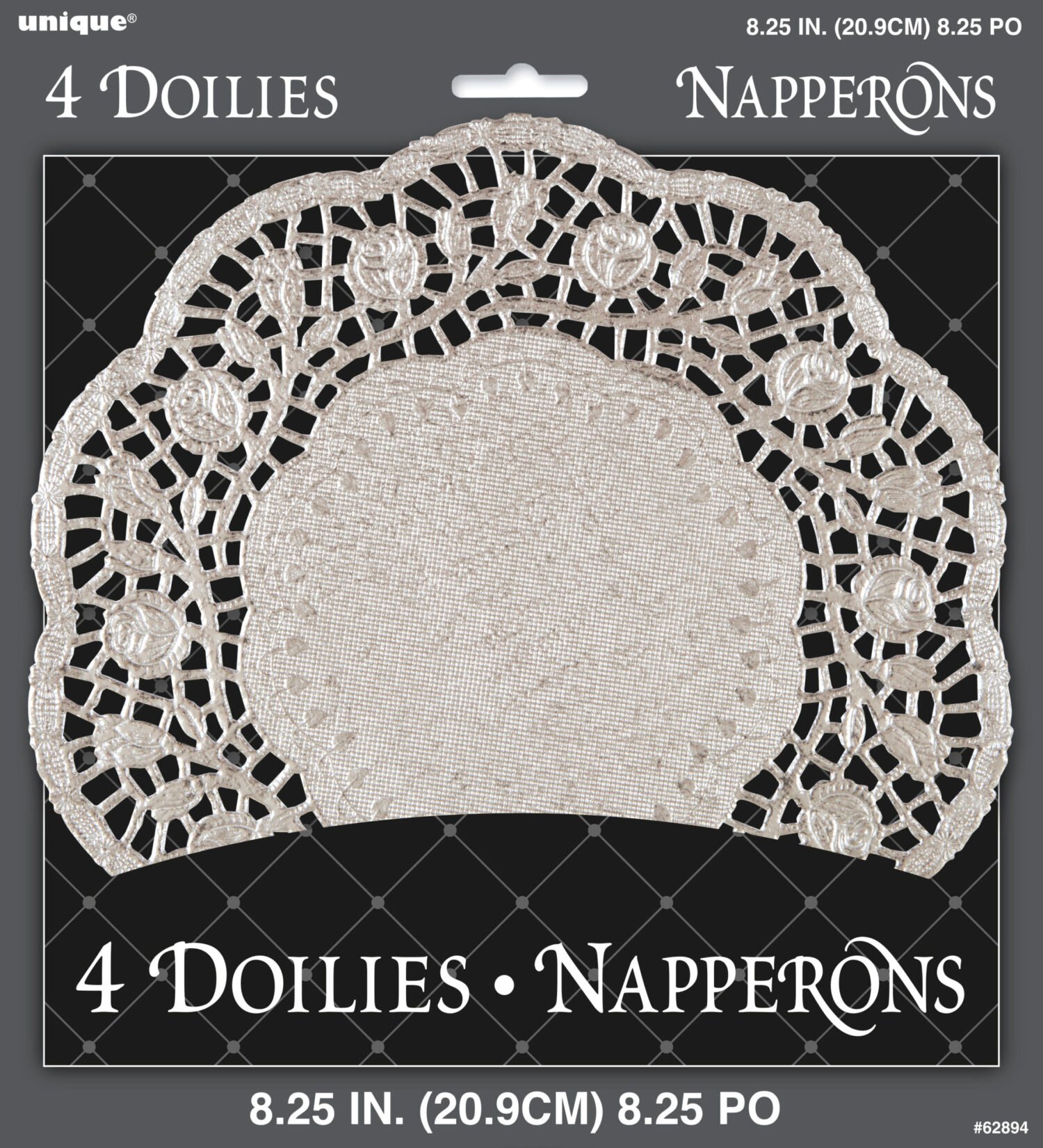 Silver, Round Paper Doilies - 4Pcs